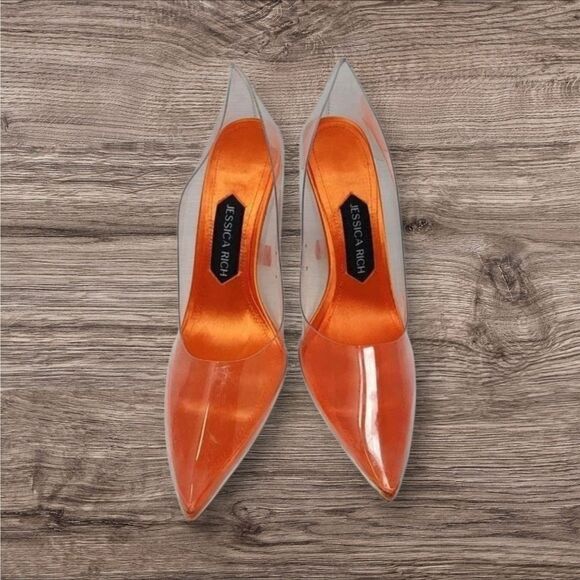 Jessica Rich Women So Fancy Tall Pump Clear Pointed Toe heel Orange Sz 6, 8, 9, - Picture 6 of 10